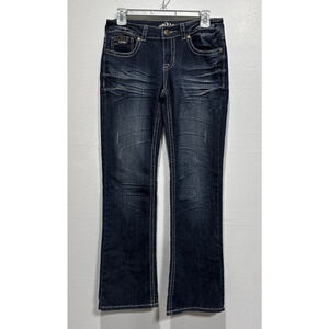 Do Denim Women's Juniors Size 5/32" Jeans Blue Denim Flap Pocket Studed Cowgirl